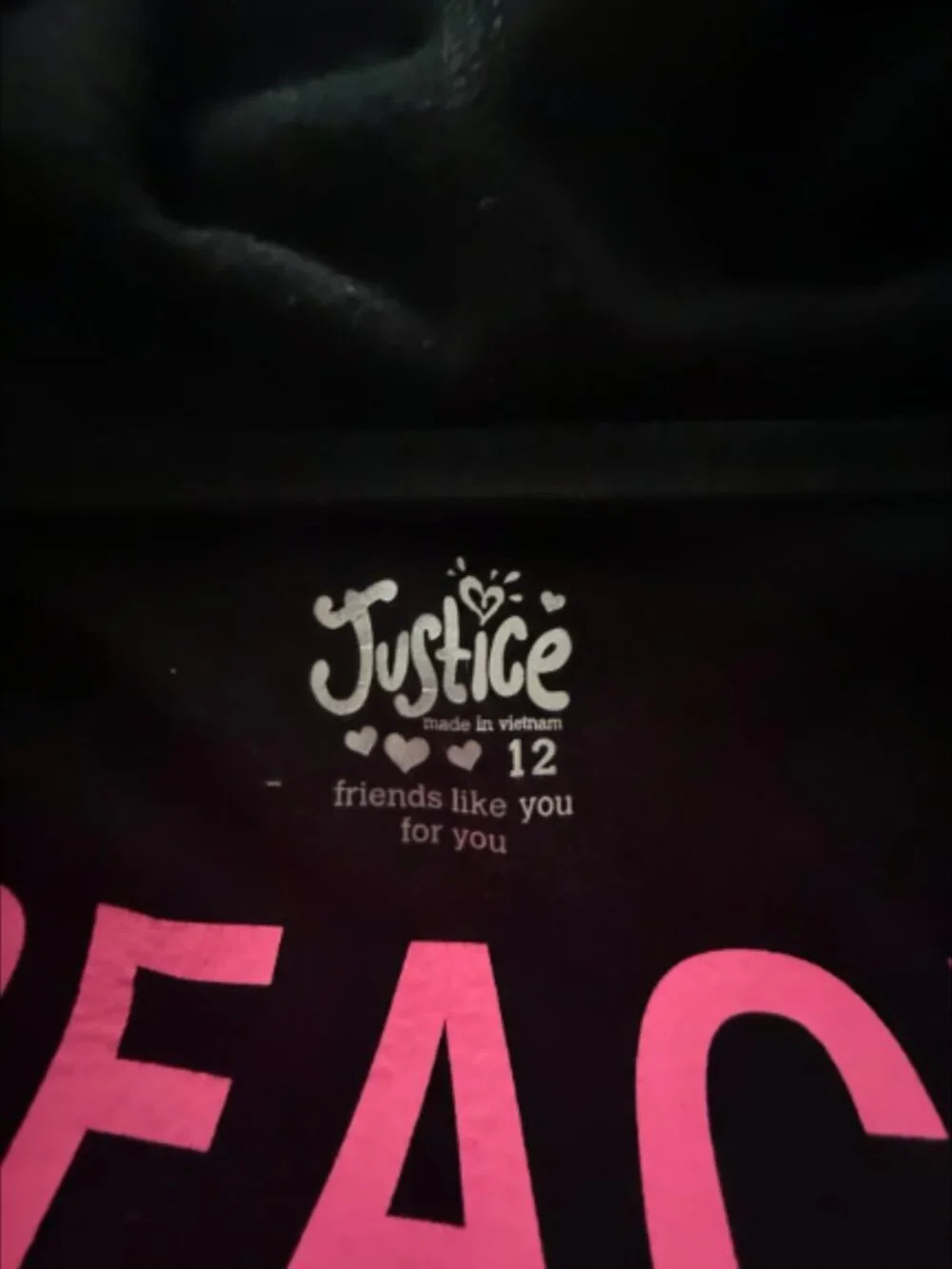Justice Girls Hoodie Size 12 Black Pink Athletic Zip Up Jacket